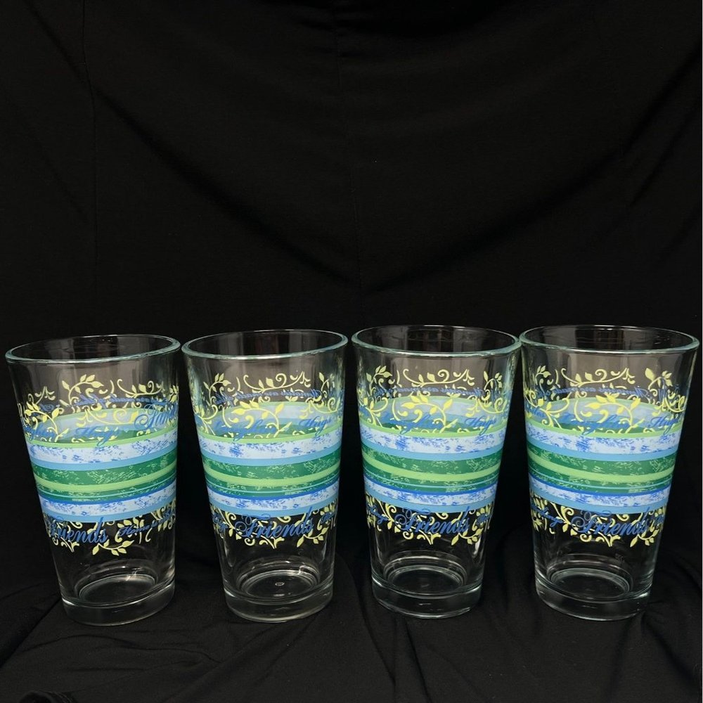 LIbbey‎ Tumblers Home Is Where My Heart Is Family Memories Blue Green Set of 4